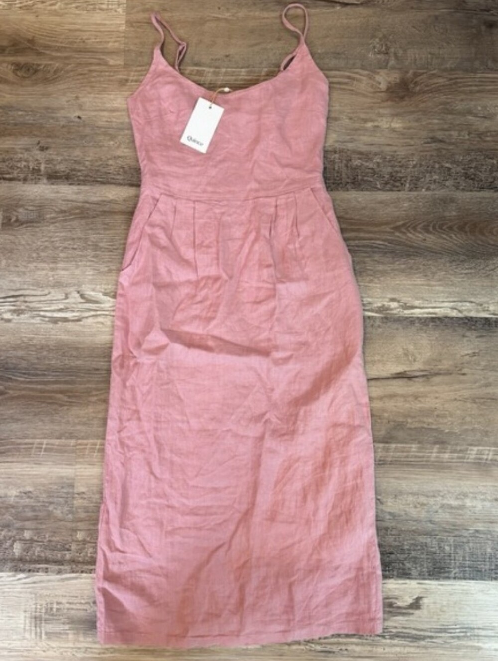 NWT Quince Pink European Linen Midi Dress with Spaghetti Straps XS